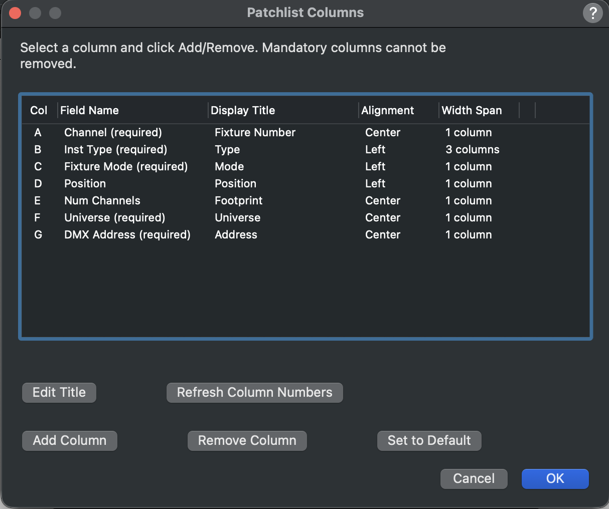 Pretty Patchlist column manager window