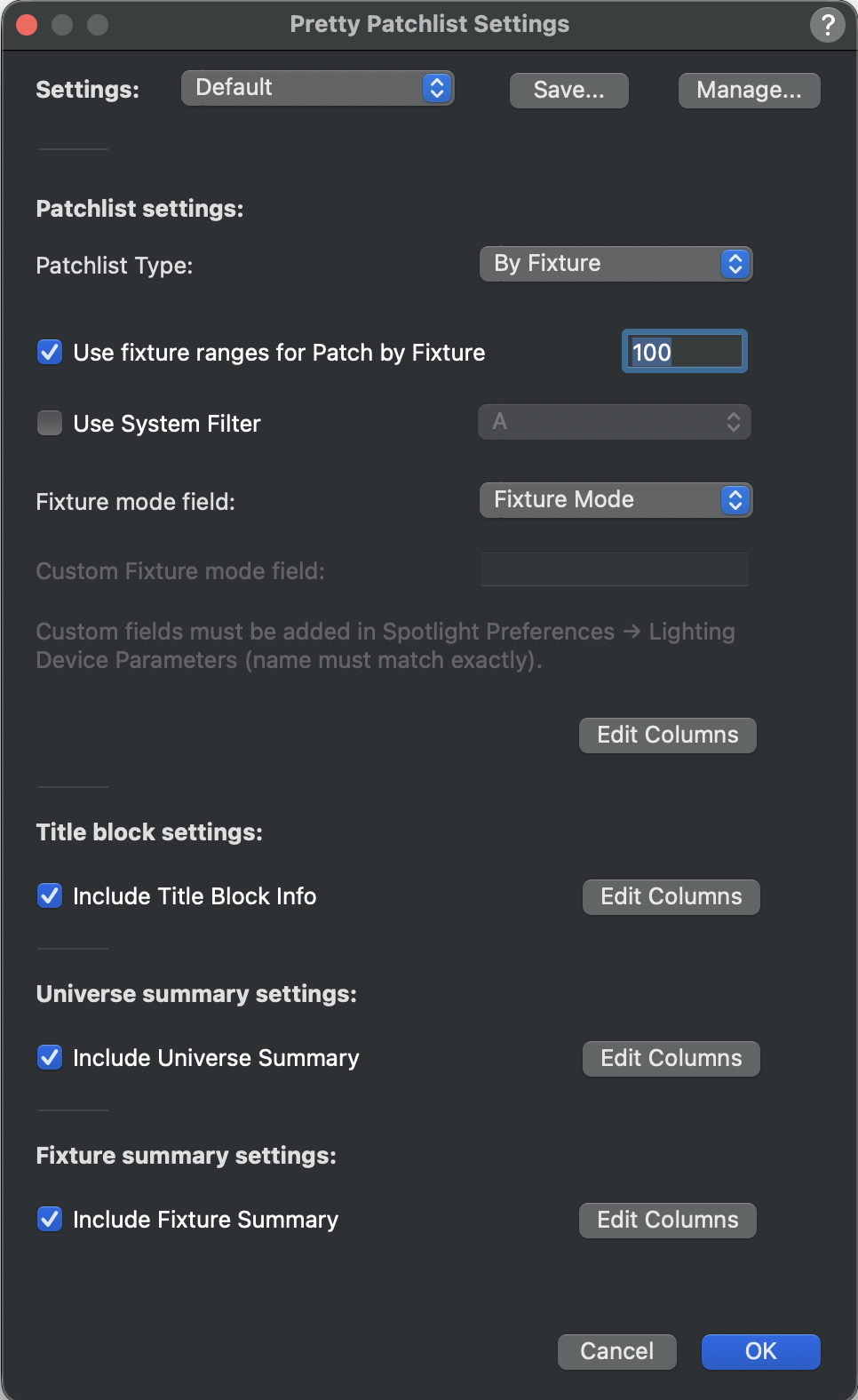 Pretty Patchlist settings